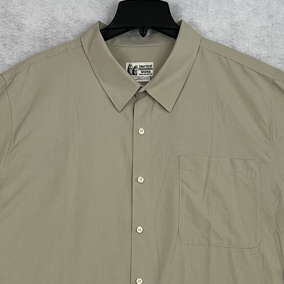 Marmot Mens Aerobora Button Down Shirt XXL Sandbar Tan Roll Tab Wicking Rip Stop - Picture 7 of 15